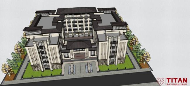 Sketchup学校模型|赖特风格教学楼，多层学校，教育建筑，古典风格
