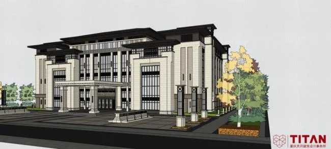 Sketchup学校模型|赖特风格教学楼，多层学校，教育建筑，古典风格