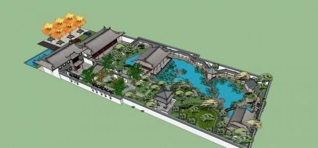 Sketchup景观模型|中式园林景观