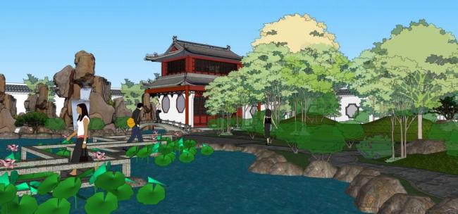 Sketchup景观模型|中式园林景观
