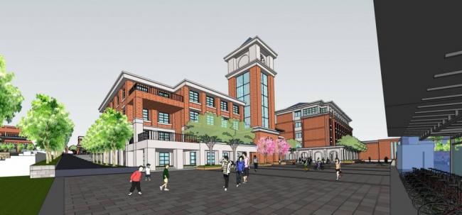 Sketchup学校模型|多层学校中学，教学楼，欧式风格，教育建筑