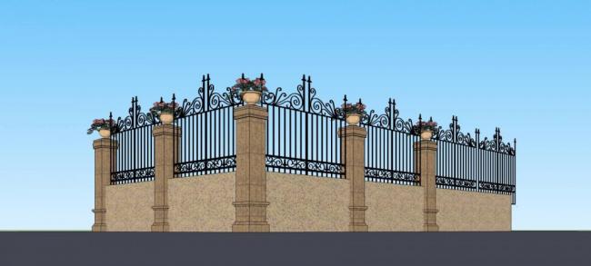 Sketchup素材模型|围墙护栏，欧式，古典风格，构件