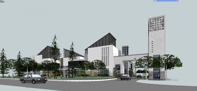 Sketchup商业模型|多层美食商业街，新中式风格