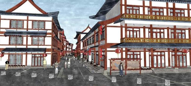Sketchup商业模型|德州董子巷，中式风格，多层商业街