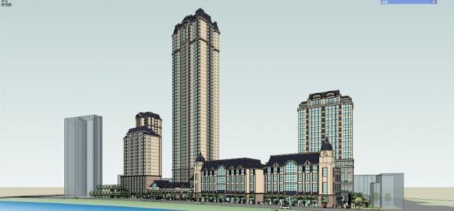 Sketchup综合体模型|高层住宅，办公，商住综合体，底层商业，法式古典风格