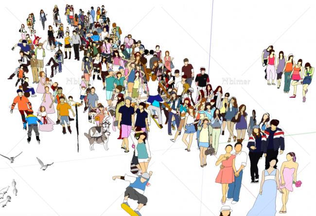 Sketchup素材模型|2D人物配景，适用海滩度假旅游场景，素材组件