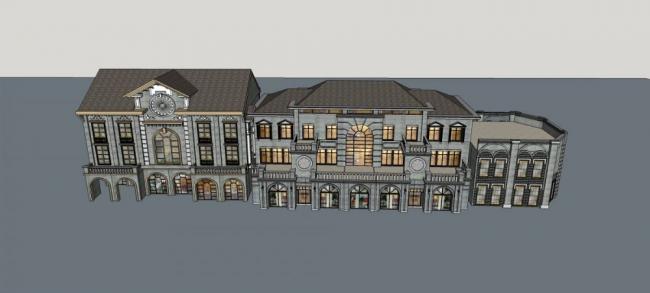 Sketchup商业模型|多层商业街，民国风格