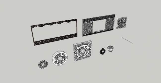 Sketchup素材模型|建筑构件，窗花，中式风格