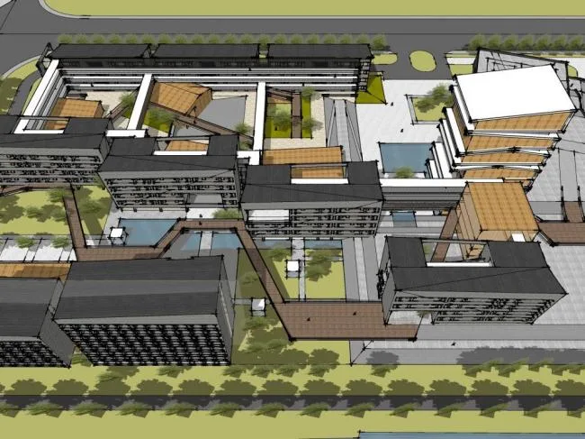 Sketchup学校模型|多层学校校园，教育建筑，现代风格