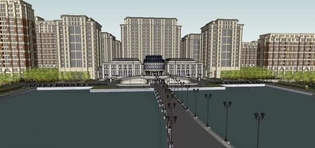 Sketchup住宅模型|高层住宅小区，西方新古典主义，居住建筑