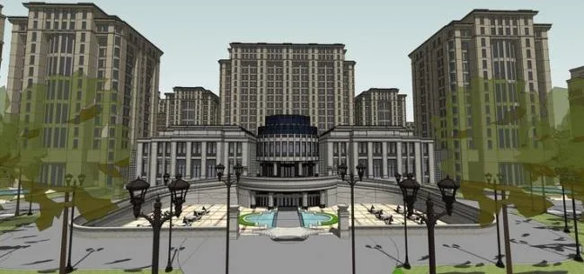 Sketchup住宅模型|高层住宅小区，西方新古典主义，居住建筑