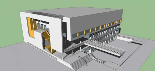 Sketchup学校模型|多层学校食堂，现代风格