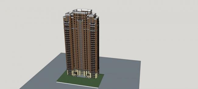 Sketchup住宅模型|高层住宅楼，居住建筑，简欧风格
