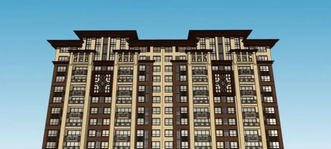 Sketchup住宅模型|小高层住宅公寓，中式风格，居住建筑