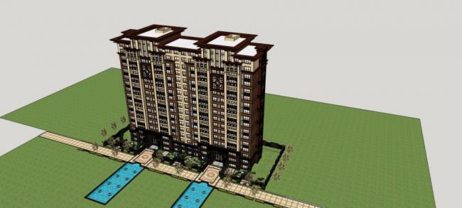 Sketchup住宅模型|小高层住宅公寓，中式风格，居住建筑