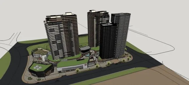 Sketchup住宅模型|高层住宅，底层商业，现代风格，居住建筑