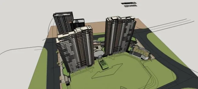 Sketchup住宅模型|高层住宅，底层商业，现代风格，居住建筑