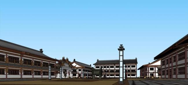 Sketchup商业模型|多层仿唐街区，中式风格，商业建筑