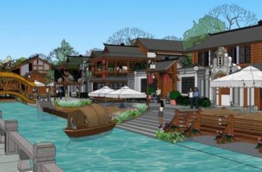 Sketchup商业模型|街子酒吧街，多层商业街，中式风格-BIM建筑网