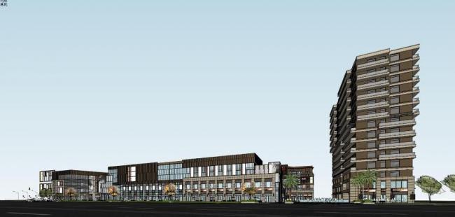 Sketchup住宅模型|高层住宅，富力十号C区，多层商业街，居住建筑