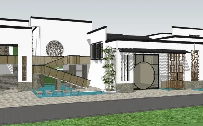 Sketchup商业模型|多层山地商业建筑，新中式风格