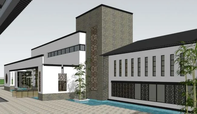 Sketchup商业模型|多层山地商业建筑，新中式风格