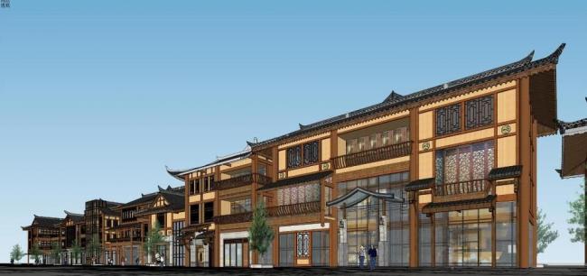 Sketchup商业模型|多层商业街，中式风格