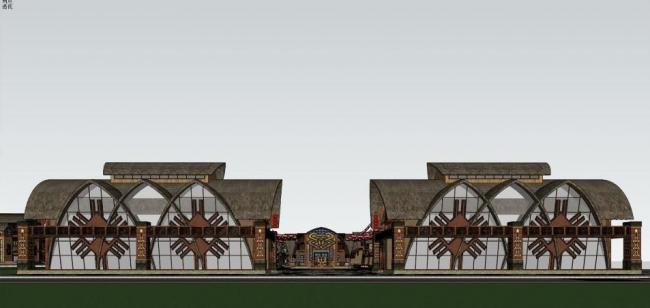 Sketchup商业模型|多层商业街，黎族风格