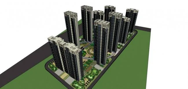 Sketchup住宅模型|高层住宅小区，现代风格，居住建筑