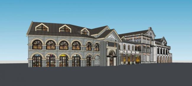 Sketchup商业模型|多层商业街，民国风格，中式风格