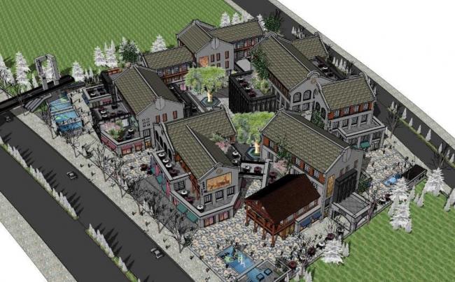 Sketchup商业模型|多层商业街，中式风格