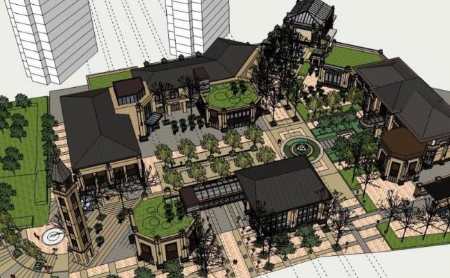 Sketchup商业模型|欧式古典风格，多层商业会所建筑