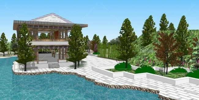 Sketchup景观模型|公园，景观，中式风格，园林，水景