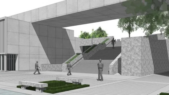 Sketchup文化模型|多层展馆与广场景观设计，文化建筑，现代风格