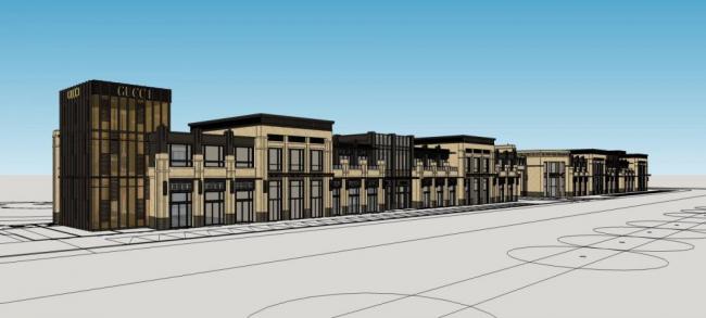 Sketchup商业模型|多层商业街及入口，新古典风格