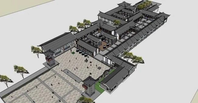 Sketchup商业模型|多层商业街，中式风格