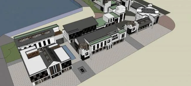 Sketchup商业模型|多层商业街，新中式风格
