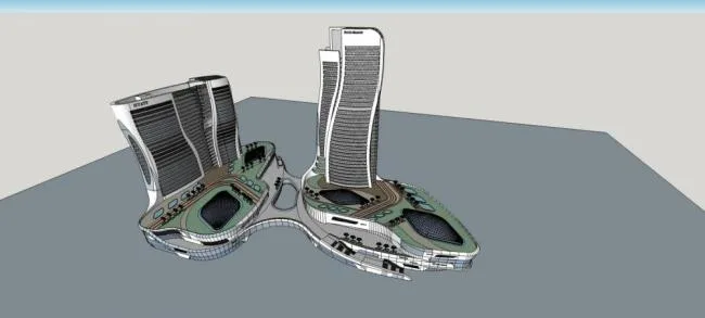 Sketchup办公模型|高层酒店办公楼，底层商业，现代风格