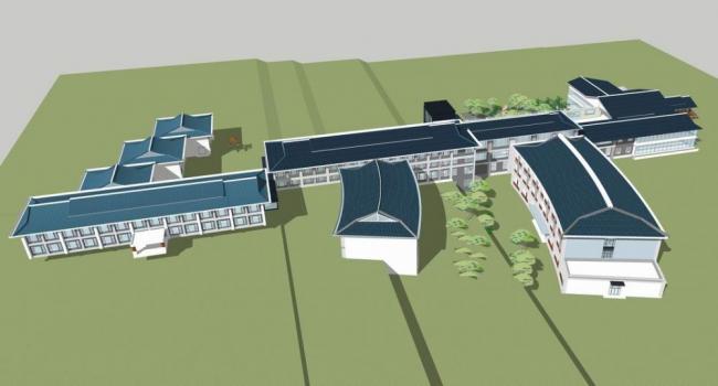 Sketchup酒店模型|多层度假村酒店，中式风格