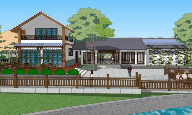 Sketchup酒店模型|商业建筑，多层旅馆酒店，新中式风格，庭院，景观