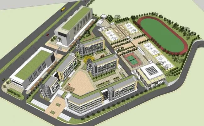Sketchup学校模型|多层中学学校，校园，教学楼，教育建筑，现代风格