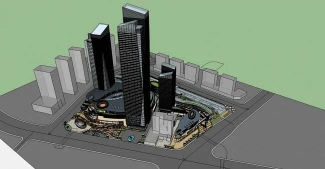 Sketchup综合体模型|超高层商业综合体，酒店，办公，现代风格