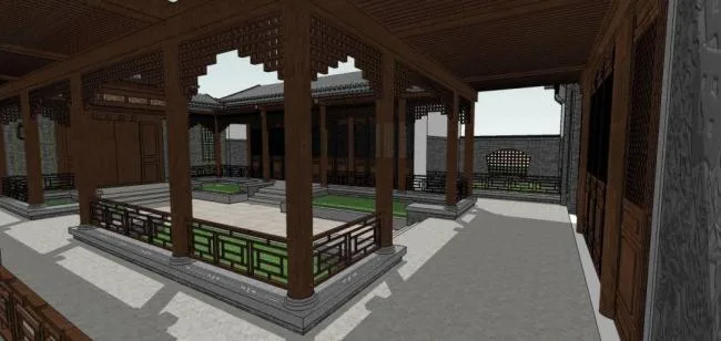 Sketchup古建筑模型|四合院，中式风格，古建