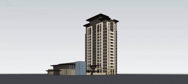 Sketchup住宅模型|高层住宅楼，中式会所，居住建筑