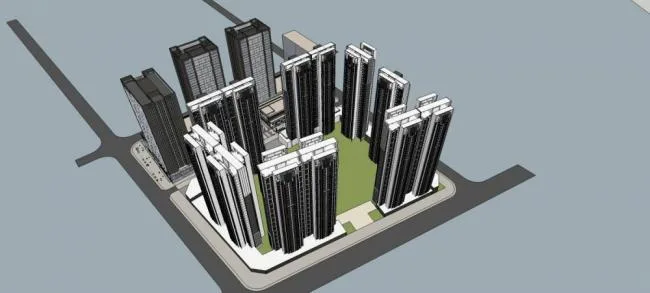 Sketchup综合体模型|万达某商业综合体，高层办公，住宅，现代风格