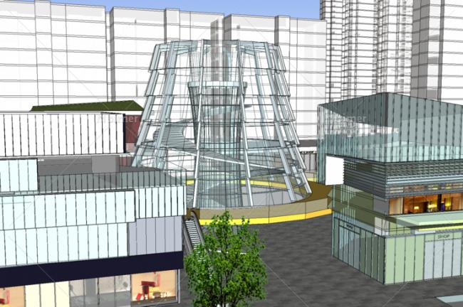Sketchup商业模型|多层购物中心，下沉商业街，现代风格