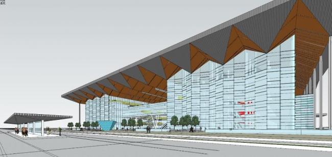 Sketchup车站路桥|多层汽车站，现代风格，交通建筑