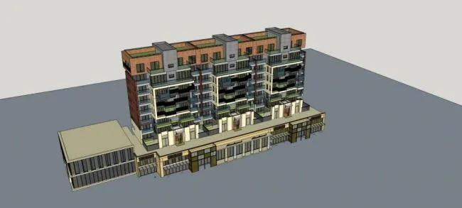 Sketchup住宅模型|小高层商业住宅楼，现代风格，居住建筑