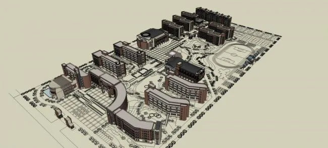 Sketchup学校模型|多层学校，职业中学，欧式风格，教育建筑