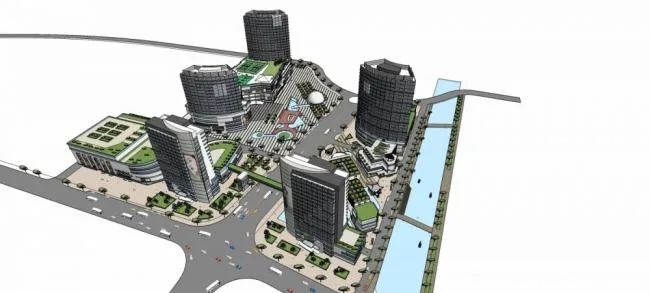 Sketchup综合体模型|高层城市商业综合体，办公写字楼，现代风格